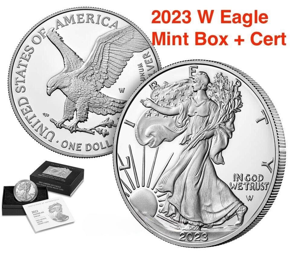 1 US Coin W AMERICAN EAGLE SILVER Dollar 2023 PROOF West Point US Mint 1oz .999 BOX C