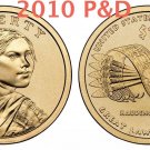 2 US Coins Set PD 2010 Sacagawea Great Law of Peace Native American Dollars