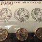 1980 Susan B Anthony Dollars Souvenir Set PDS Mint Envelope SBA Dollar 3 US Coins