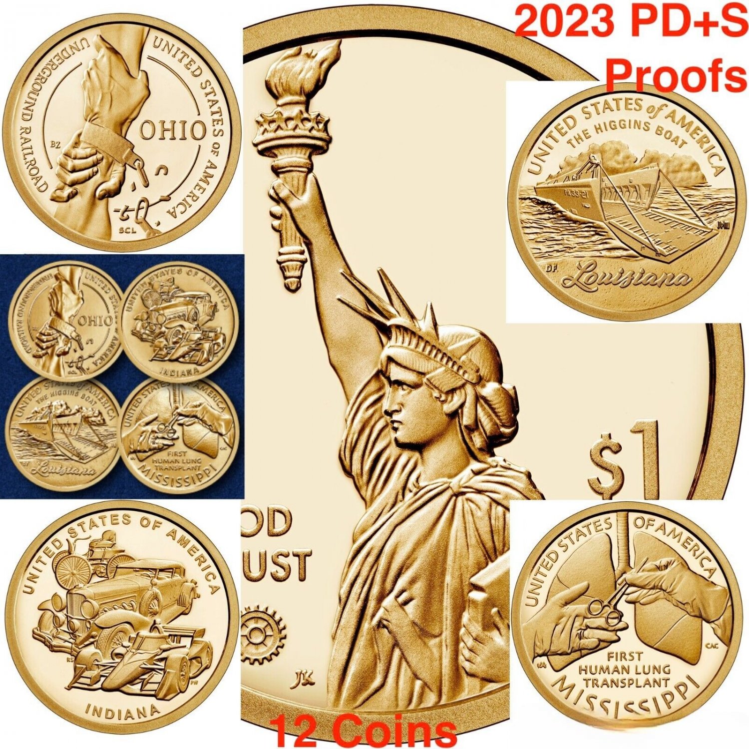 2023 PDS Innovation Dollars All Issues OH LA IN MS All Proof BEST 12 US Coins