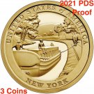3 US Coins 2021 PROOF New York Innovation Erie Canal Lake Hudson River PDS