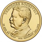 2 US Coins 2013 PD Theodore Roosevelt Golden Presidential Dollar Coin Teddy Shield 1¢ Free