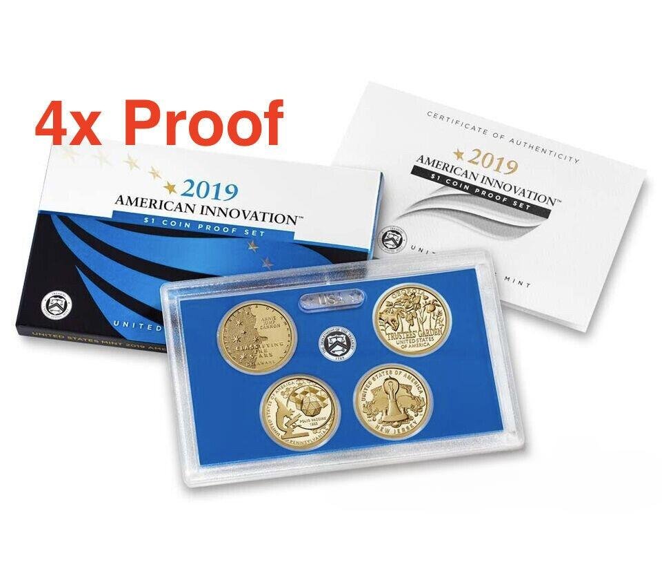 2019 4 US Coins Proof Set Delaware New Jersey Box COA S American Innovation Golden Dollars
