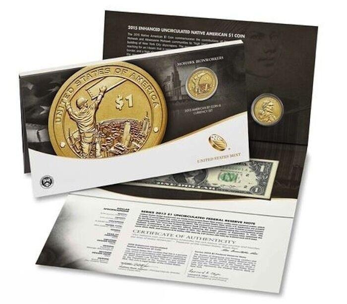 2015 W Native American Currency Set Enhanced Unc Sacagawea Iron Worker 1 US Coin