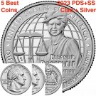 5 US Coins 2023 PDSSS Eleanor Roosevelt American Women Quarter PDS Clad Silver Proof