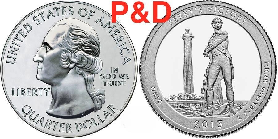 2013 PD Perrys Victory Memorial STATE PARK QUARTER SET BU MS MINT NO SILVER OH 2 US Coins