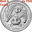 2x 2020 Best 6 US Coins PDS American Samoa National Park Samoan Fruit Bat Quarters