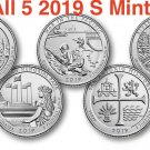 All Set 5 US Coins 2019 S Park Quarters Complete ATB Lowell Church River No Return UNC