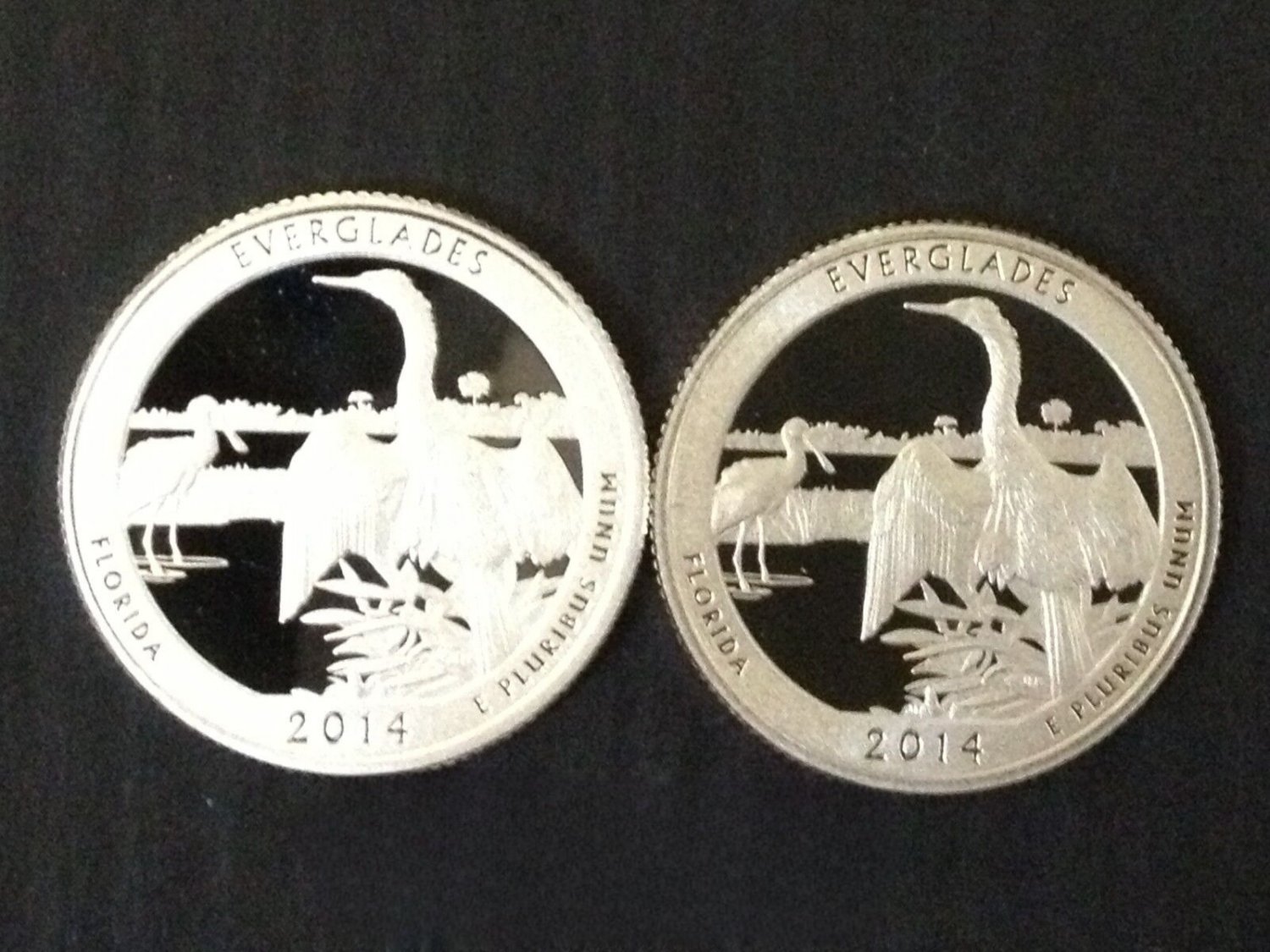 2 US Coins 2014 S Silver Clad Proof EVERGLADES NATIONAL PARK Florida ATB QUARTER 90%