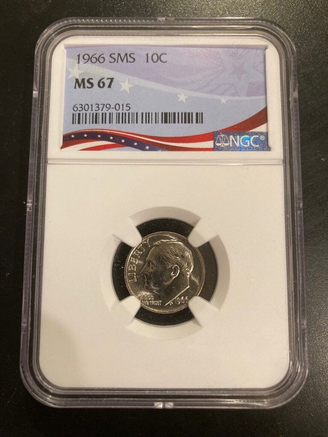 SMS High Grade Early Date 1966 SMS Roosevelt Dime certified MS67 by NGC 1 US Coin