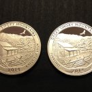 2014 S Great Smoky Mountains 90% Silver Clad Proof QUARTERS Smokey US Mint 2 US Coins