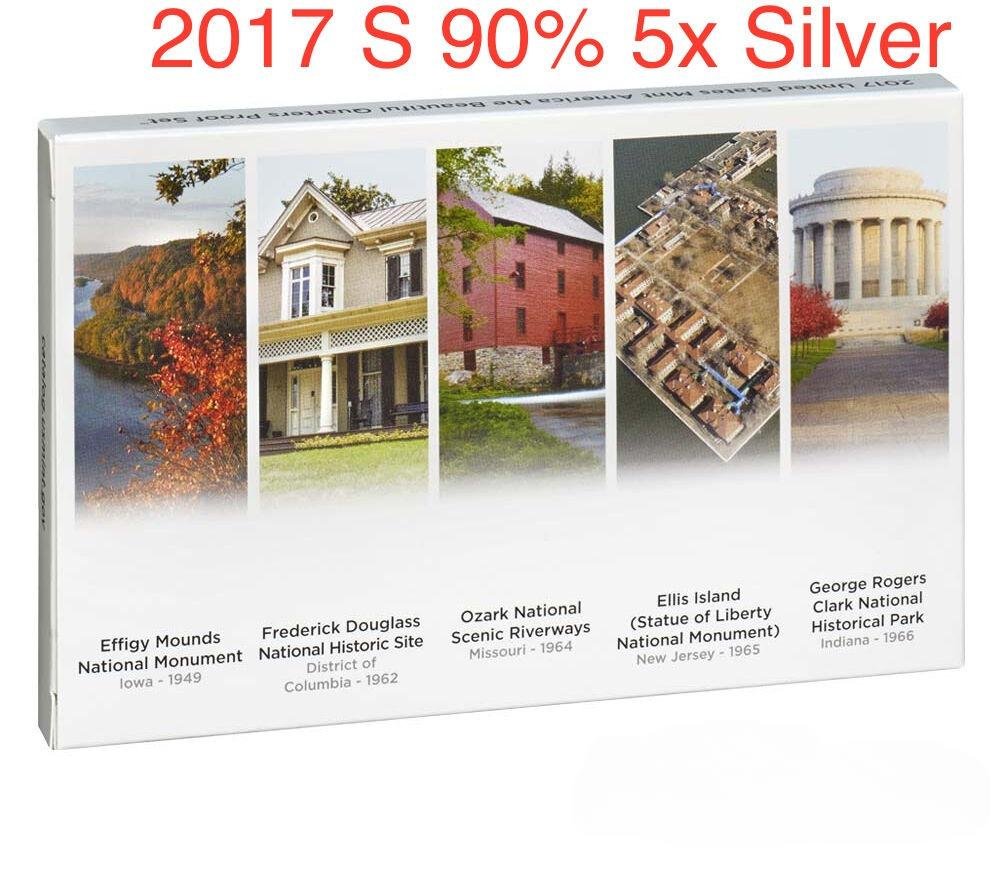 2017 S Silver Quarters Mint Proof Set 5 US Coins 90% Box COA Effigy George Rogers