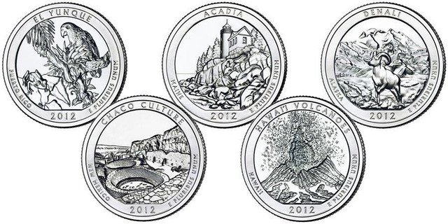 SET 10 US Coins 2012 PD STATE PARK QUARTER El Yunque Chaco Culture Acadia Hawaii Denali