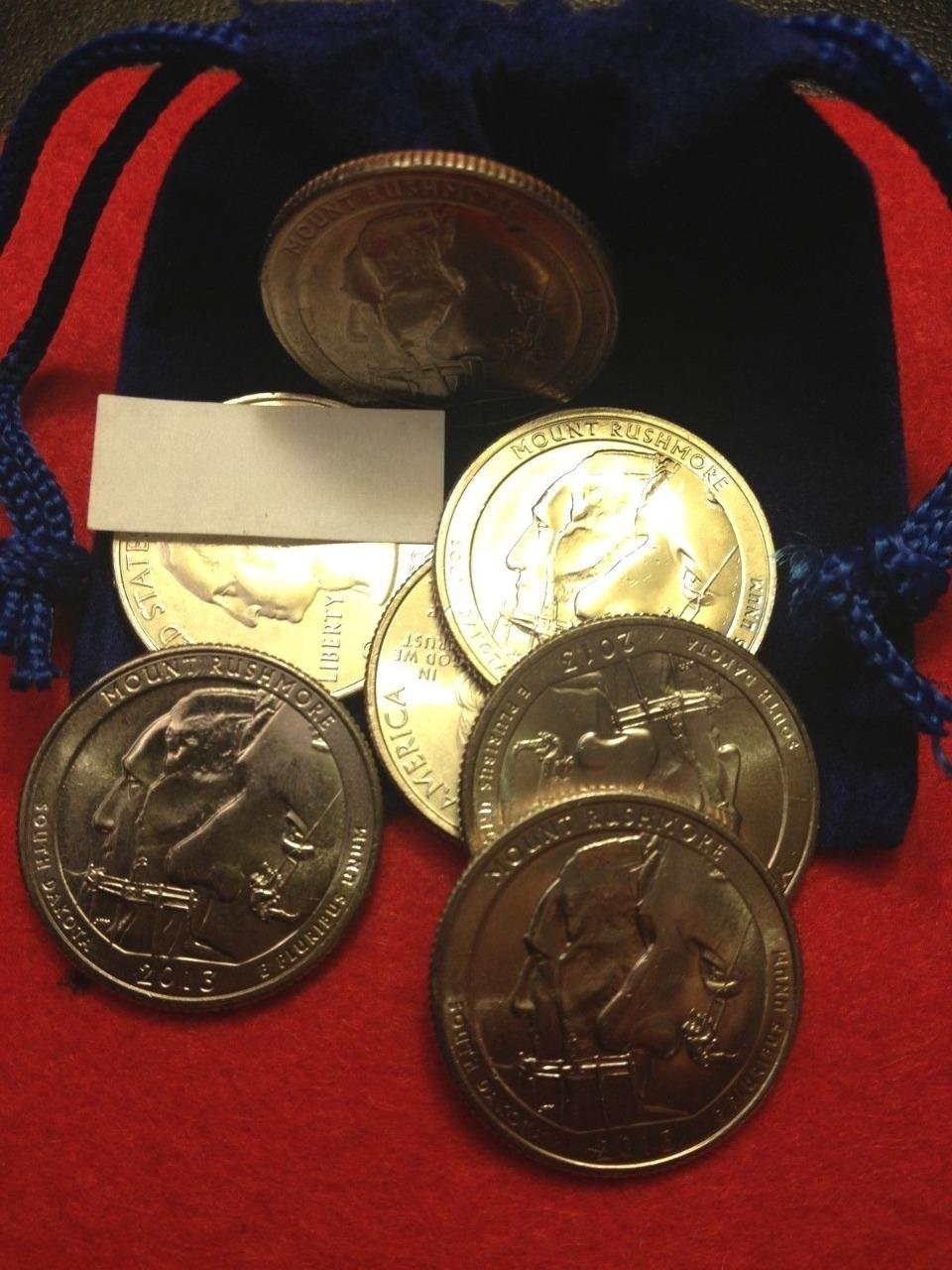 7 US Coins 2013 Mt Rushmore 2nds National Memorial In South Dakota Quarter Gift Bag PD
