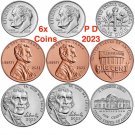 2023 Set 6 US Coins PD Cent Nickel Dime US Mint Uncirculated Via BANK ROLLS 1¢ 5¢ 10¢