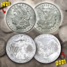 Set 2 US Coins 1921 2021 Dollar Silver GEM BU Morgan American Eagle UNC Estate Lot