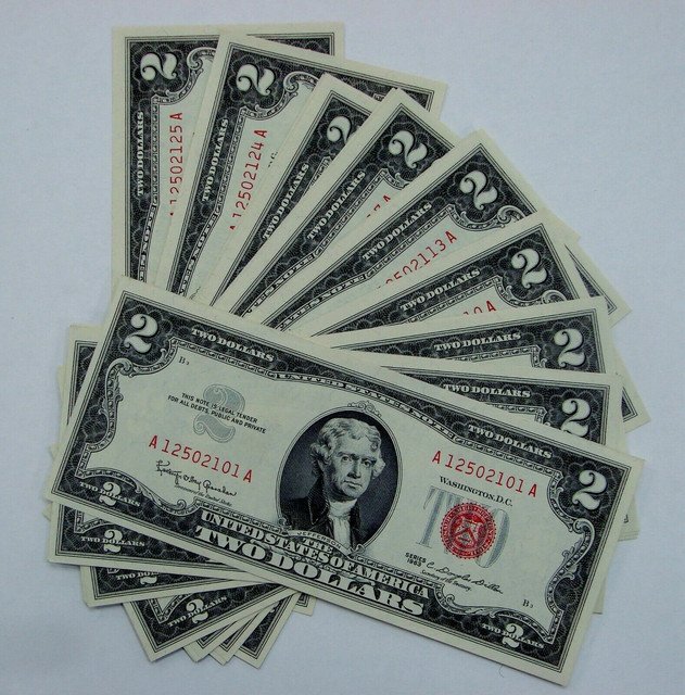 Consecutive Uncirculated Note Two Dollar Red Seal $2 Bill UNC CU