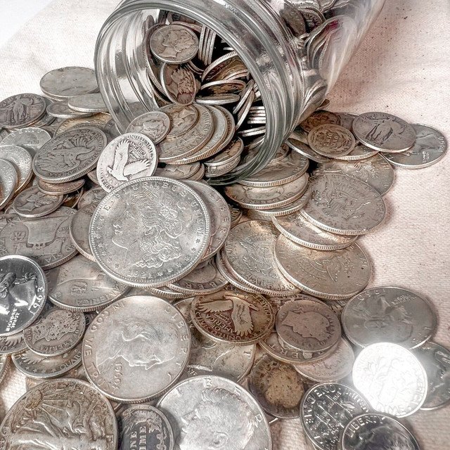 Mason Jar Silver Mixed Lot 18 US Coins ESTATE SALE LIQUIDATION