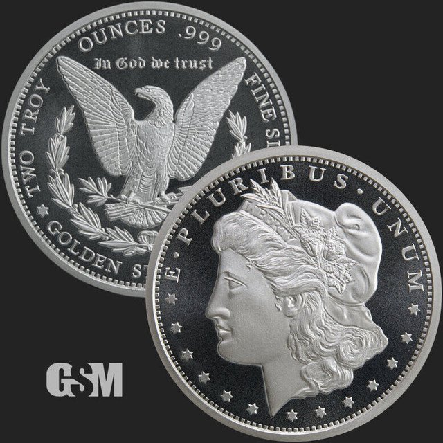 New 2 oz .999 Fine Silver Round Morgan Design BU 1 US Coin