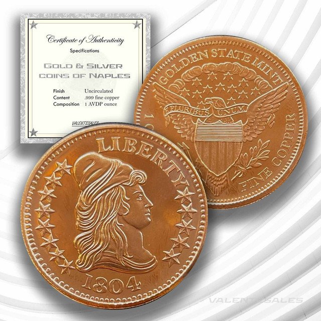 1 US Coin Draped bust Design Liberty 1804 Copper 1 oz .999 IN A CAPSULE COA gift pouch