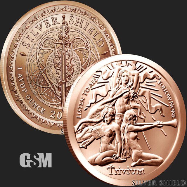 1oz .999 Copper Silver Shield Trivium Girls Debt Death Paradigm Freedom 1 US Coin