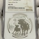 P Silver 1oz 2021 Year Of The OX Australia NGC MS70 1 US Coin