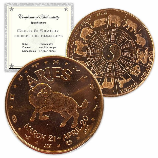 Aries 1 oz Copper Round 1 US Coin in a capsule and gift bag