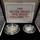 1990 SILVER GREAT BRITAIN 5 PENCE PROOF 2 US Coins SET ORIGINAL BOX and COA LOC JM