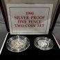 1990 SILVER GREAT BRITAIN 5 PENCE PROOF 2 US Coins SET ORIGINAL BOX and COA LOC JM