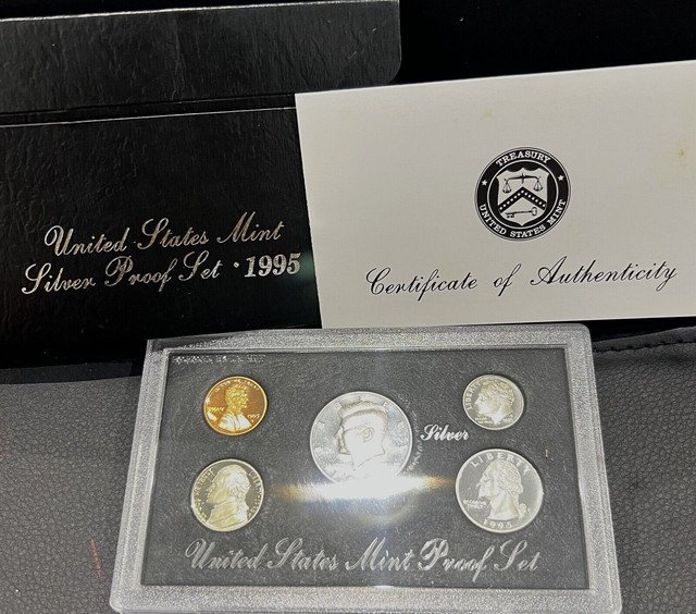 5 US Coins 1995 S Proof Set Original Box and COA 90% Silver LOC JM