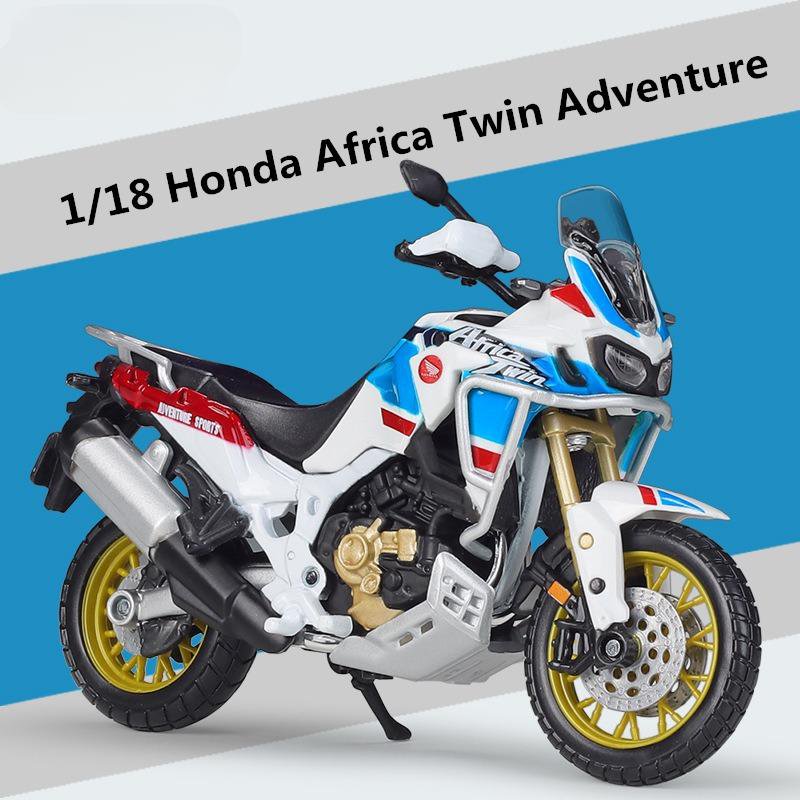 Motorcycle Model Simulation 1:18 white Honda Africa Twin DCT Diecast Toy with foam box