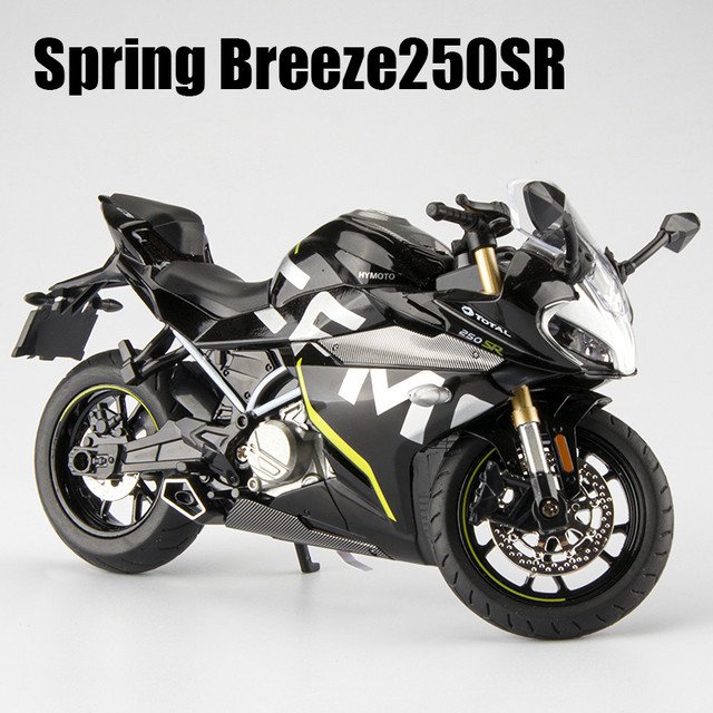 1:12 Simulation Motorcycle Model Black Spring Breeze CF 250SR Sound and Light Toy