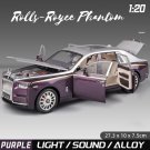 1:20 Scale Rolls Royce Phantom Purple Alloy Car Model Light and Sound Effect Diecast Toys