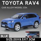 1/24 Scale Toyota RAV4 Blue Off Road SUV Model Car Metal Sound and Light Toy Simulation