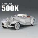 Toy 1:24 Mercedes Benz 500K 1936 grey Classic Car Alloy Model Sound and Light Pull Back