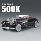 Toy 1:24 Mercedes Benz 500K 1936 black Classic Car Alloy Model Sound and Light Pull Back