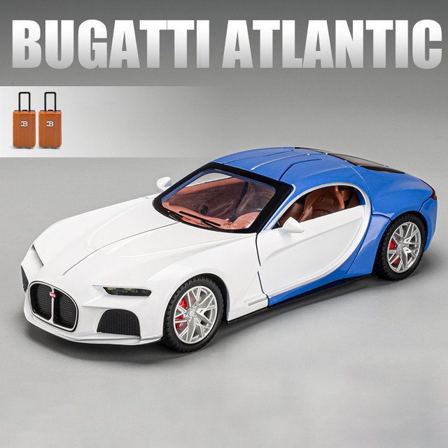 Toy 1:24 Bugatti Atlantic white Supercar Alloy Car Model Wheel Steering Sound and Light