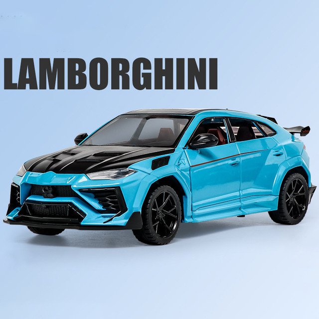 Toy 1:24 Lamborghini URUS Bison Mansory SUV blue Alloy Cast Car Model Sound and Light