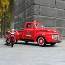 1:24 1948 Ford F1 Red Pickup and Motorcycle Alloy Car Model Metal Vehicles Simulation Toy