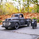 1:24 1948 Ford F1 grey Pickup and Motorcycle Alloy Car Model Metal Vehicles Simulation Toy