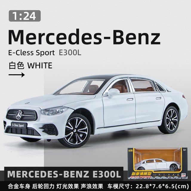 1:24 Mercedes Benz E300L Ecless White Sport Simulation car Model Sound Light Pull Back Toy