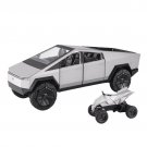 1:24 Tesla Cyberpunk Pickup Silver Truck Vehicle Model Simulation Sound And Light Pull Back