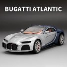 Toy  1:24 Bugatti Atlantic Supercar Silver Blue Alloy Car Model Wheel Steering Sound and Light