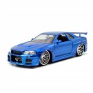 1:24 Brian 2002 Nissan Skyline GT R R34 Blue Super Cars Toys JDM Street Drift Metal Case