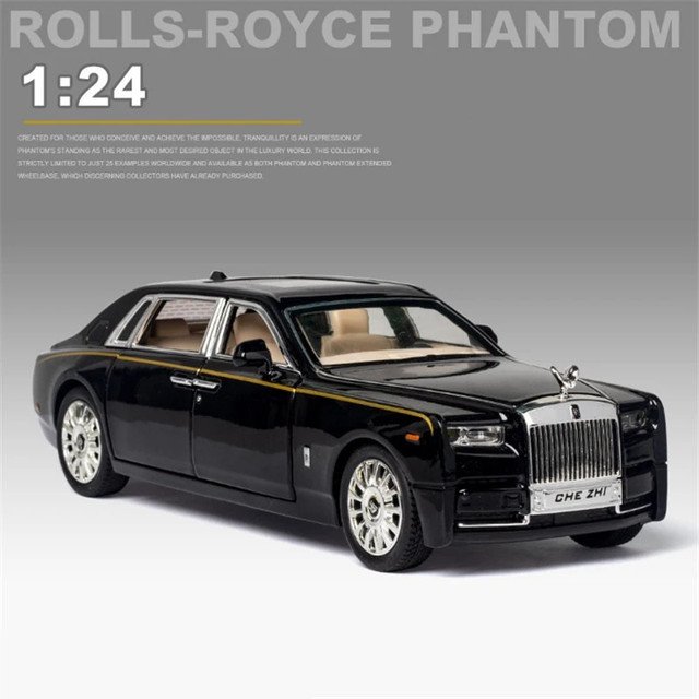 1:24 Alloy DieCast Rolls Royce Phantom black Car Model Vehicle Toy Simulation Sound Light
