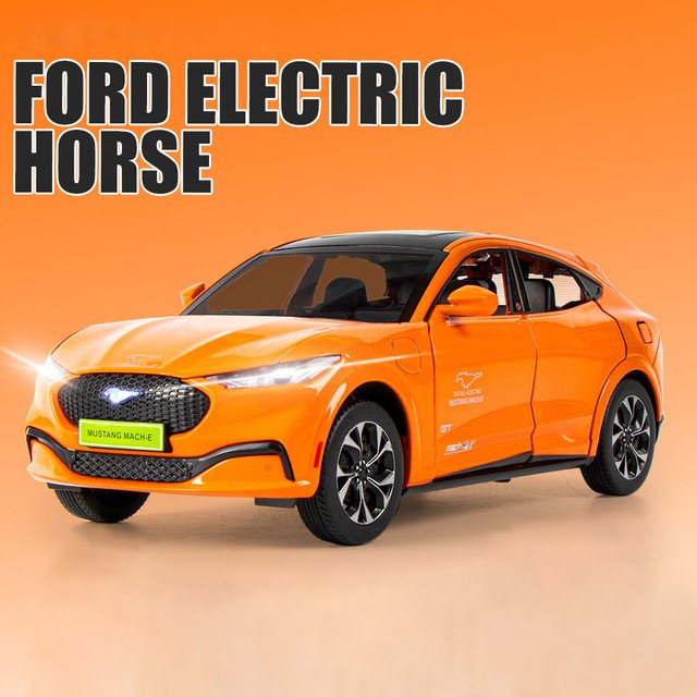1:24 Ford Mustang Mach E SUV New Energy orange Car Model Alloy Toy Vehicles Sound and light