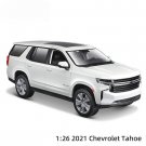 1:26 2021 Chevrolet Tahoe SUV white Car Alloy Model Diecast Metal Vehicle Simulation Toy