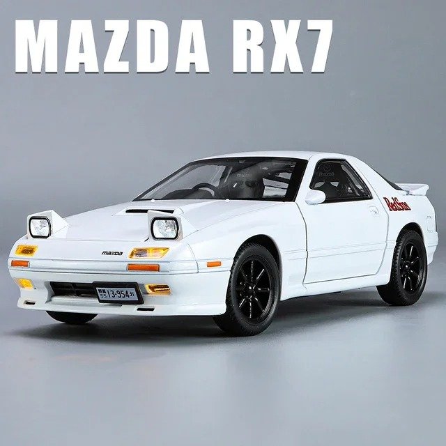 124 Mazda RX7 Supercar white Car Alloy Diecasts Model Sound and light