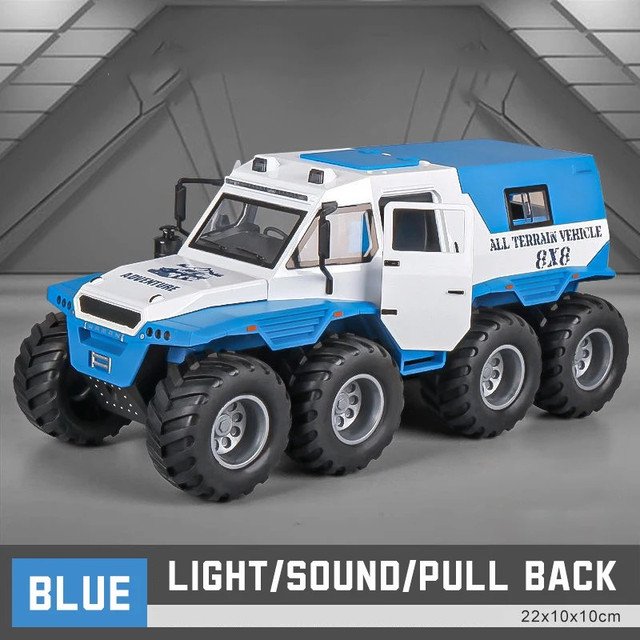 1:24 Scale Shaman 8X8 blue Car Alloy Model Light Sound Effect Diecast Toys Collection