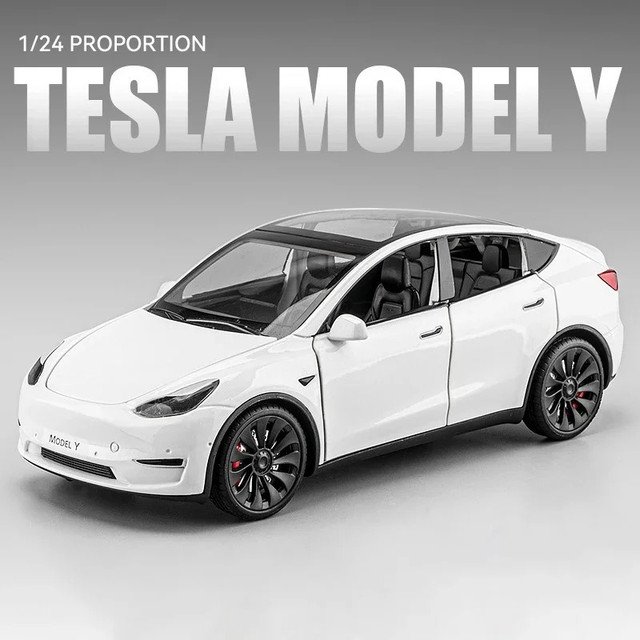 1:24 Tesla Model Y White Car Model Alloy Die Cast Toy Sound and Light Collectibles Toy